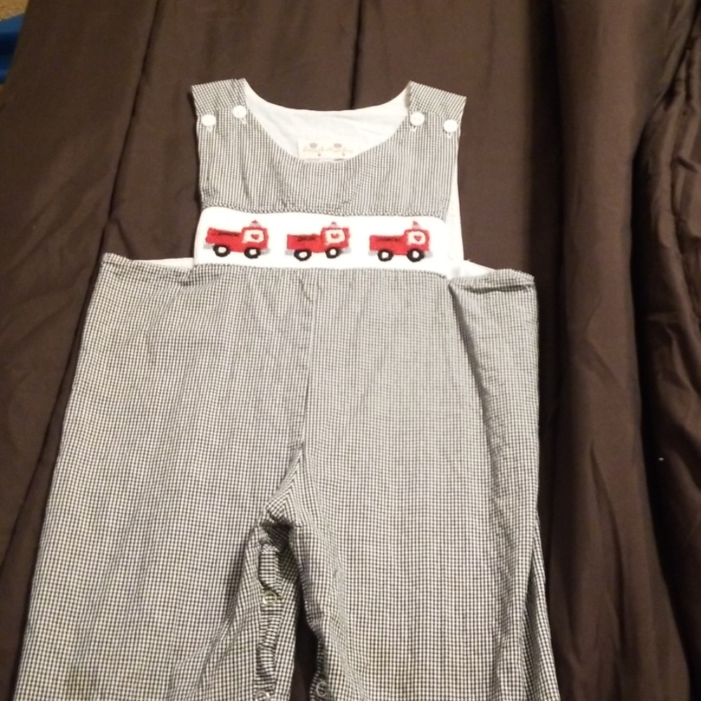 Boys' smocked fire truck long all